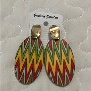 Fashion Jewelry Red and Yellow Geometric Earrings